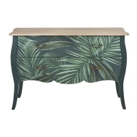 BORTOLO - Vintage-style chest of drawers with 2 drawers in green wood with foliage print 121x80cm