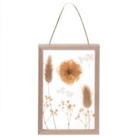 LISA - Wanddecoratie uit paulowniahout met beige droogbloemen 11 x 16 cm