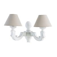 Wandlampe aus Paulownienholz mit grauem Lampenschirm Wandlampe aus Paulownienholz mit grauem Lampenschirm