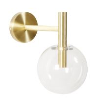 Wandleuchte mit Glaskugelschirm und goldfarbenem Metallfuß Wandleuchte mit Glaskugelschirm und goldfarbenem Metallfuß