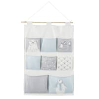 ALESUND - Wandopberger voor baby's van katoen met 8 witte, grijze en blauwe zakken met motieven