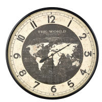 Wanduhr Weltkarte aus Metall, schwarz D96 Wanduhr Weltkarte aus Metall, schwarz D96