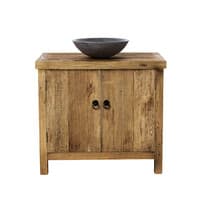 Waschtischmöbe, aus gealtertem recyceltem Ulmenholz und Blaustein Waschtischmöbe, aus gealtertem recyceltem Ulmenholz und Blaustein