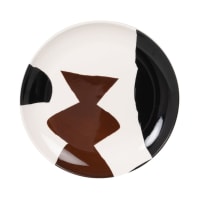 Set of 6 - White, brown and black stoneware dessert plate