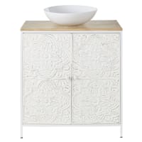 KALOA - White carved metal and mango wood two-door vanity unit