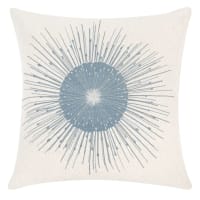 VASTERAS - White Cotton Cushion Cover with Blue and Silver Print 40x40