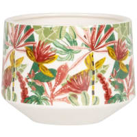 White dolomite planter with multicoloured plant print H13cm