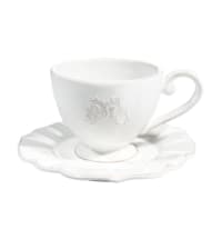BOURGEOISIE - Set of 2 - White Earthenware Coffee Cup and Saucer