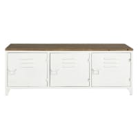 BRUCE - White Metal and Fir Wood 3 doors Industrial TV Unit