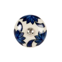 MARGA - Set of 2 - White stoneware door knob with blue print
