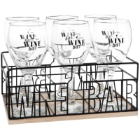 WINE BAR - Wine Glasses (x6) with Black Metal Holder