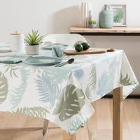 Wipe-clean Ecru Cotton Tablecloth with Foliage Print 140 x 350 Wipe-clean Ecru Cotton Tablecloth with Foliage Print 140 x 350