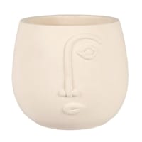 Witte cementen sierpot met print van uitgesneden gezicht H15