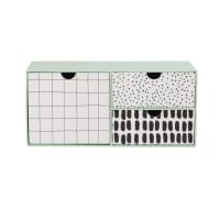 Set van 2 - Witte en blauwgroene doos met 3 lades en zwarte motieven