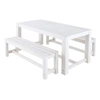 Witte houten tuintafel + 2 banken L 180 cm Witte houten tuintafel + 2 banken L 180 cm