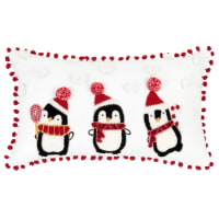 Witte katoenen kerstkussenhoes met pinguĆÆnborduurwerken van imitatiebont 30x50