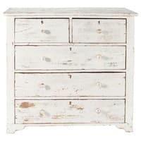 Witte mangohouten ladekast met verweerd effect B 94 cm Witte mangohouten ladekast met verweerd effect B 94 cm