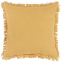 Yellow linen cushion cover with fringing 40x40cm