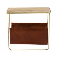 Zeitungsständer aus Leder und Mangoholz Zeitungsständer aus Leder und Mangoholz