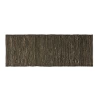 BARCELONE - Zwart en beige handgemaakt tapijt van gerecycleerd katoen en jute 80 x 200 cm