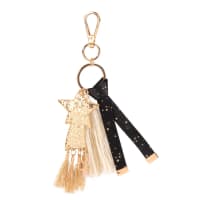 GIRLY - Set van 2 - Zwarte en goudkleurige sleutelhanger met ster, lint en pompon