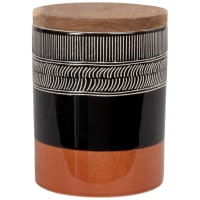 STAVANGER - Zwarte en kastanjebruine pot van gres met acaciahouten deksel H15