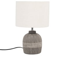 NELSEN - Zwarte keramische lamp met ruitjesmotief en ecru katoenen lampenkap