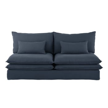 2-Sitzer-Sessel ohne Armlehnen für Sofa mit Leinenbezug, anthrazitgrau Pompei | Maisons du Monde