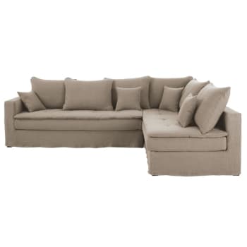Divano Ad Angolo Destro Trasformabile 5 Posti In Lino Spesso Beige Corda Celestin Maisons Du Monde