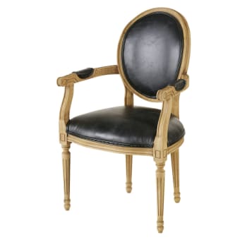 Fauteuil cabriolet en cuir noir effet vieilli Louis Fauteuil cabriolet en cuir noir effet vieilli Louis