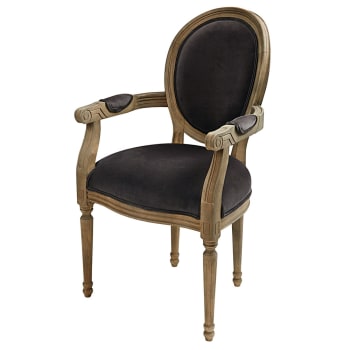 Fauteuil cabriolet en cuir noir effet vieilli Louis Fauteuil cabriolet en cuir noir effet vieilli Louis