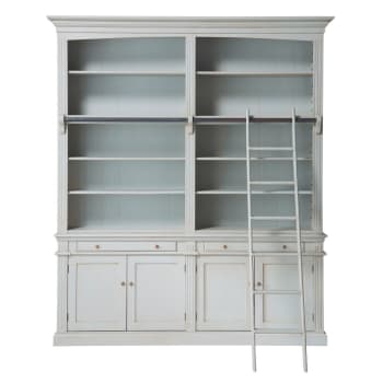 White 2 Drawer 4 Door Bookcase With Ladder Amandine Maisons Du Monde
