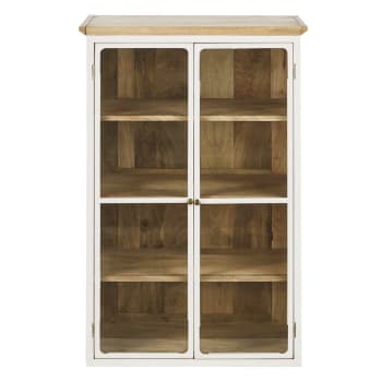 Küchenoberschrank mit 2 Glastüren aus massivem Mangoholz, weiß B60
