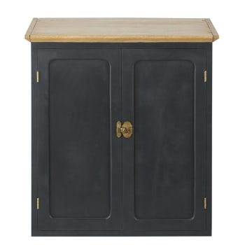 Küchenoberschrank mit 2 Türen aus massivem Mangoholz, schiefergrau B60