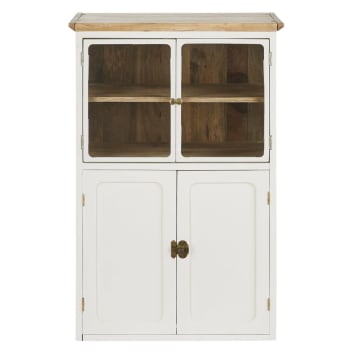 Küchenoberschrank mit 4 Glastüren aus massivem Mangoholz, weiß B60