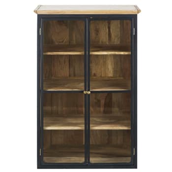 Küchenoberschrank mit 2 Glastüren aus massivem Mangoholz, weiß B60