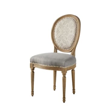 Medaillonstuhl aus Esche in Used-Optik, Leinen-Motiv khaki, grau Louis