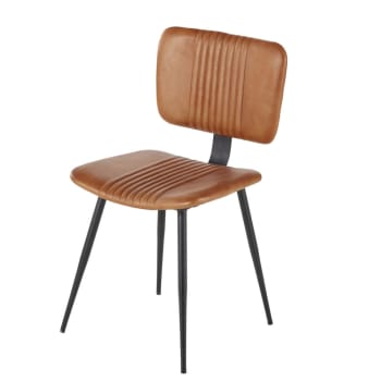 Metallstuhl mit abgestepptem Büffellederbezug, schwarz Connery