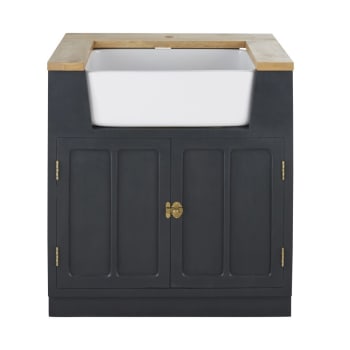 meuble bas de cuisine pour évier en manguier massif gris