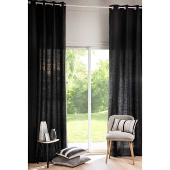 Single Washed Linen Charcoal Grey Eyelet Curtain 130x300 Maisons
