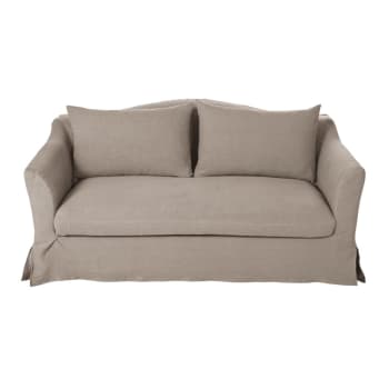 sofa cama de 2 plazas de lino grueso color beige con colchon de 10 cm maisons du monde