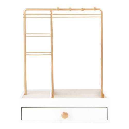 1-Drawer White and Gold Metal Jewellery Stand