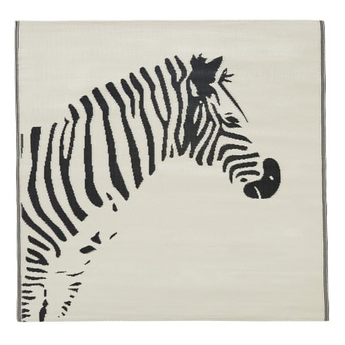 180x180cm Reversible Outdoor Rug In Black And Ecru Polypropylene With Zebra Print Zebre Maisons Du Monde