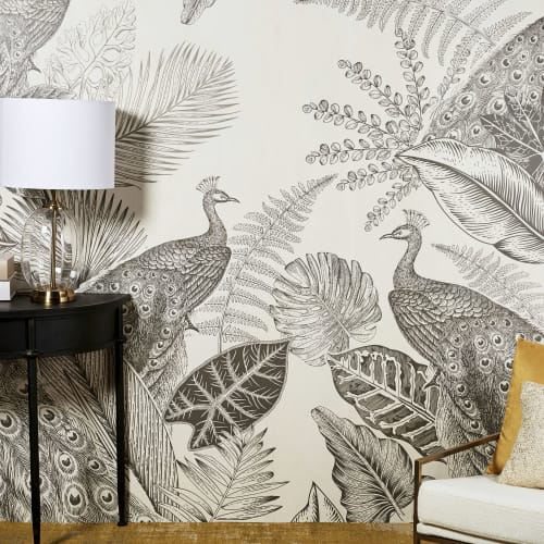 192x300cm peacock-print non-woven wallpaper