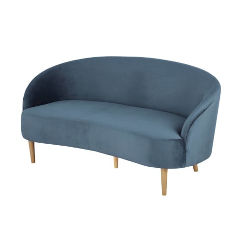 Sofas und sessel Gerade Sofas | 2/3-Sitzer-Sofa mit blauem Samtbezug - IL97515