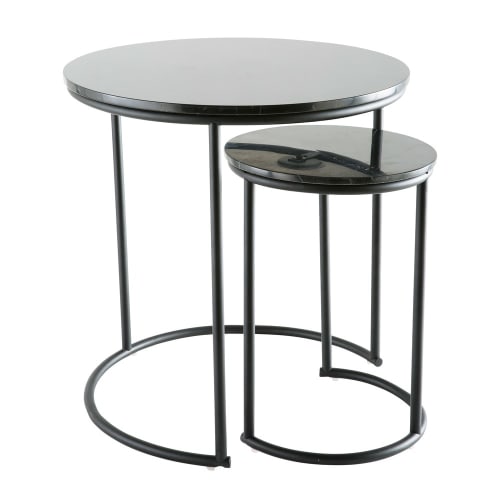 2 Black Marble Nesting End Tables