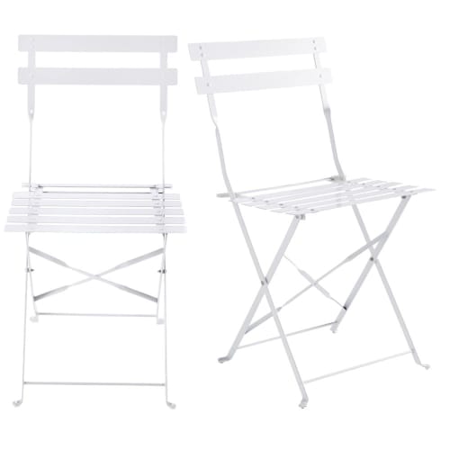 2 chaises de jardin pliantes en métal époxy blanc H80