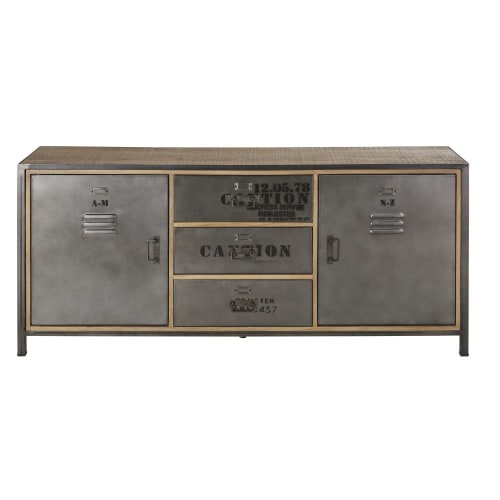 Furniture Sideboards | 2-door, 3-drawer charcoal grey distressed metal industrial sideboard - WB29854