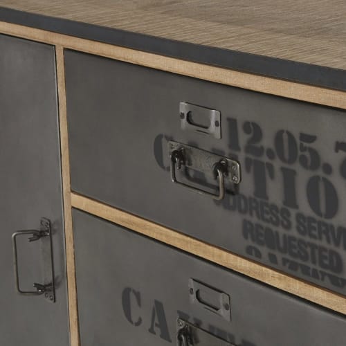 Home Source Large Sideboard Storage Unit Metal Handles Industrial 2 Drawer 3 Door Grey 