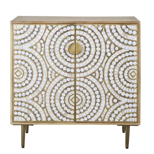 2-door storage cabinet with resin and mother-of-pearl finish
